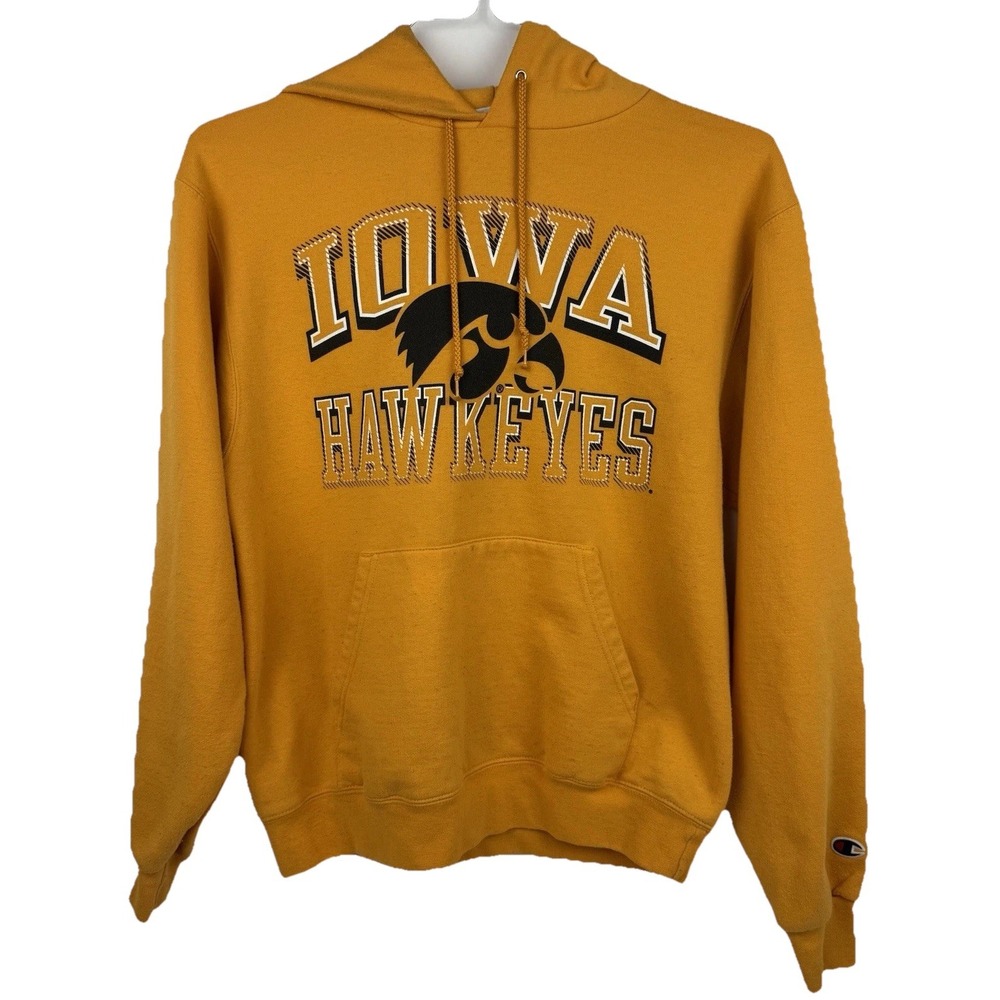 VTG Iowa Hawkeyes Hoodie Champion Size Small Yellow " GO HAWKS" B.H.